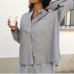 Djerf Avenue 100% Cotton XL Sky Blue Botton Down Top